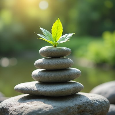 Stones and leaf in nature