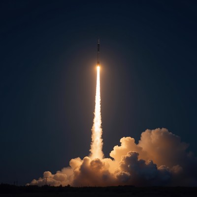 Rocket launch at night