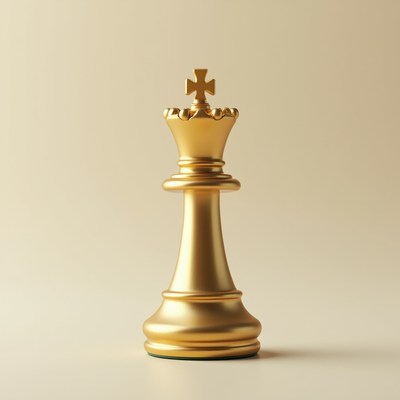 Golden chess king piece on plain background