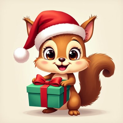 Squirrel holding christmas gift