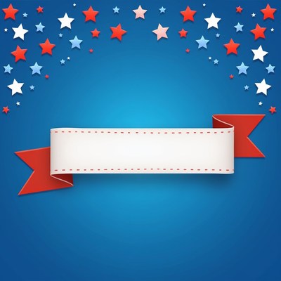 Stars and ribbons on blue background