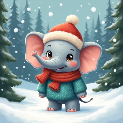 Elephant in winter wonderland