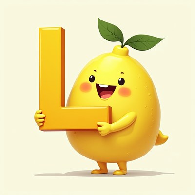 Happy lemon character with letter l