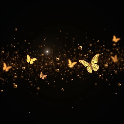 Butterflies flight with golden sparkles