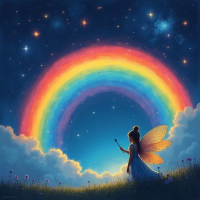 Fairy under the rainbow at night