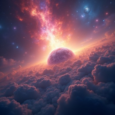 Bright explosion above planet surface