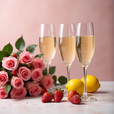 Celebration with drinks and flowers