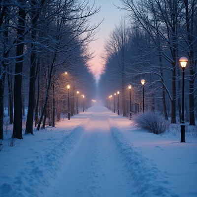 Snowy path in evening light