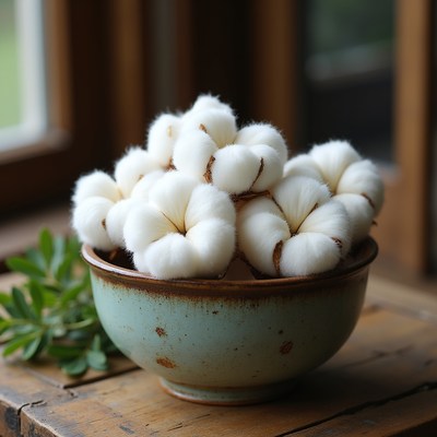 Cotton displayed in ceramic bowl