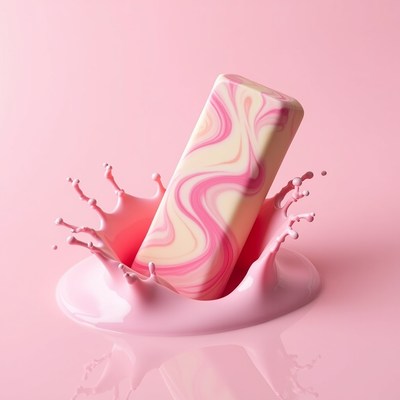 Pink soap bar in milk splash