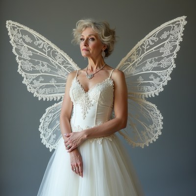 Woman in gown with butterfly wings