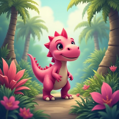 Cute dinosaur in a jungle scene