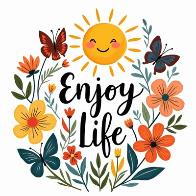 Sun and flowers with enjoy life text