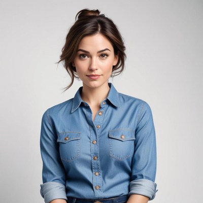Young woman in denim shirt poses