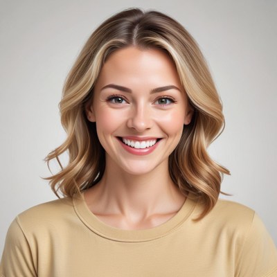 Smiling woman with light hair indoors