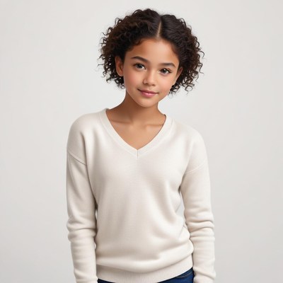 Girl in white sweater smiling