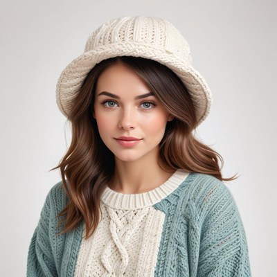 Woman wearing a knit hat and sweater