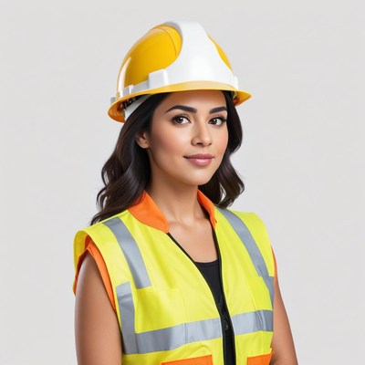 Woman in safety gear at work site