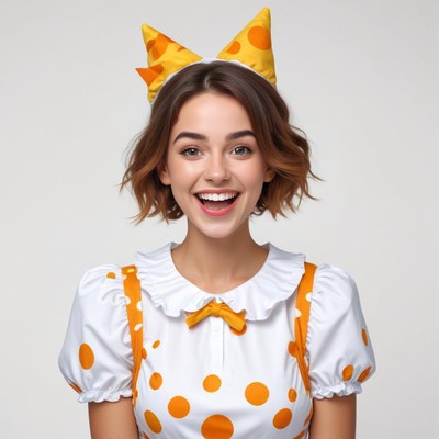 Girl in polka dot costume smiling