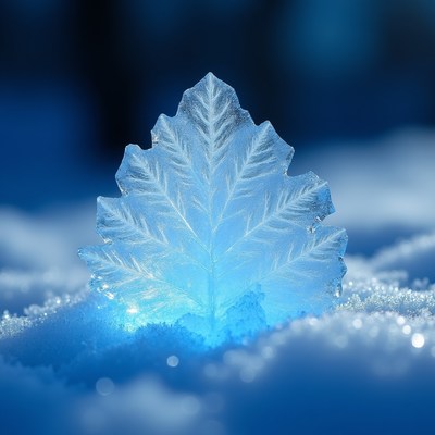 Ice leaf on snowy ground