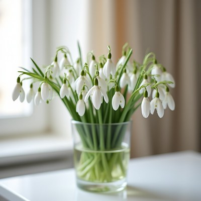 Snowdrop flowers in a glass vase