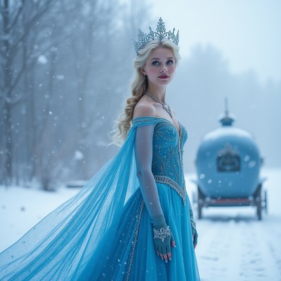 Winter queen in snowy landscape