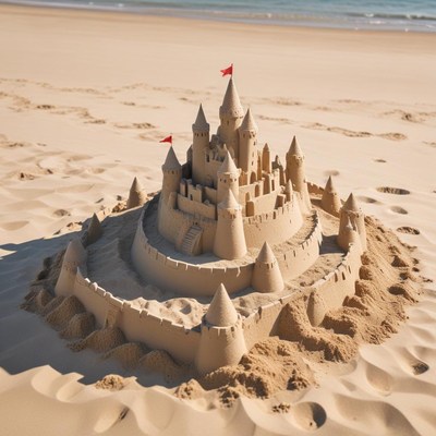 Sand castle built on beach