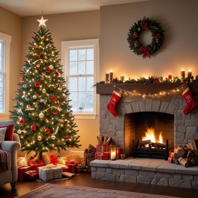 Festive holiday decoration in living room