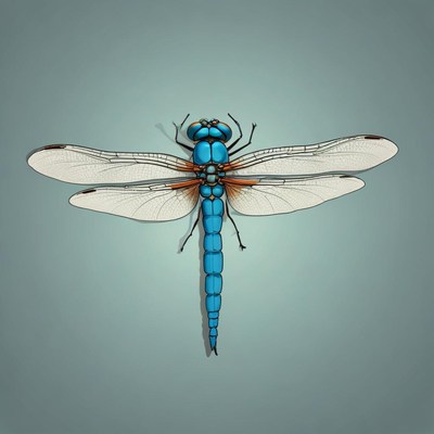 Blue dragonfly on light background