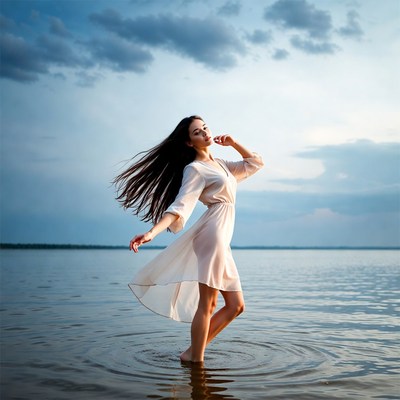 Woman in water near lake