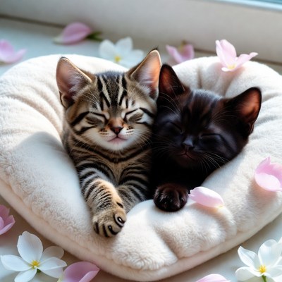 Kittens sleeping in a cozy bed