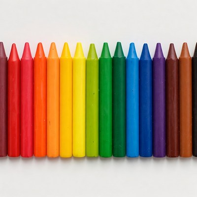 Crayons arranged in rainbow order