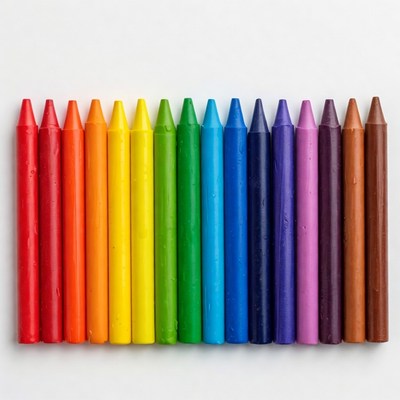 Colorful crayon arrangement on white background