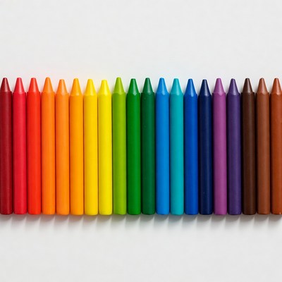 Crayons arranged in rainbow colors