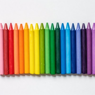 Crayons organized by color in a row