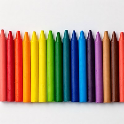 Bright colored crayons arranged in a line