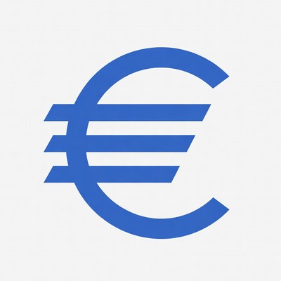 Blue euro symbol on white background