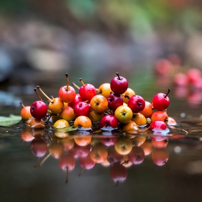 Colorful fruits floating on water