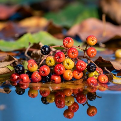 Colorful berries floating on water surface