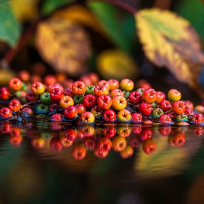 Berries floating in calm water