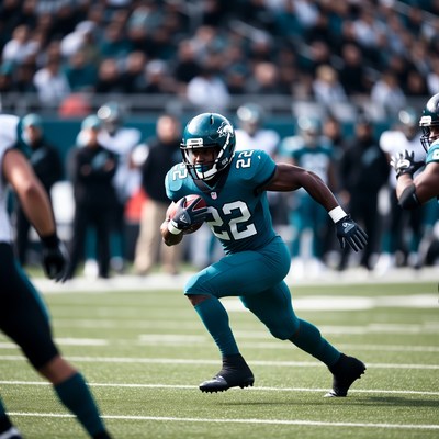 Running back in motion during football game
