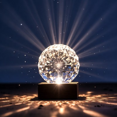 Crystal sphere shines in dark space