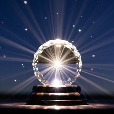 Crystal sphere with light display at night