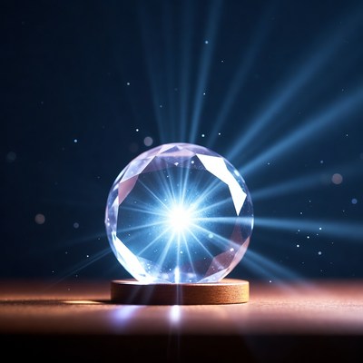 Bright crystal sphere on a table