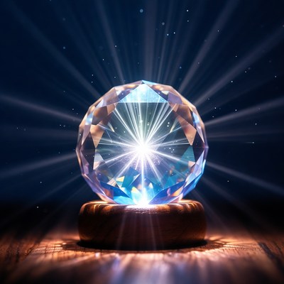 Light shines through crystal sphere