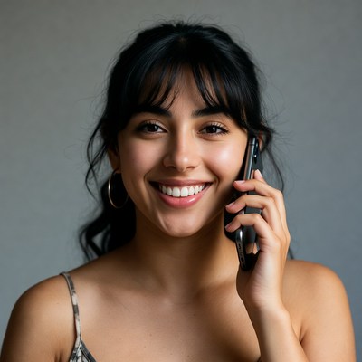 Smiling woman talking on phone