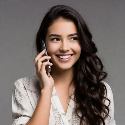 Woman talking on phone indoors with smile
