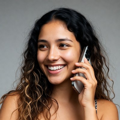 Smiling woman talking on phone