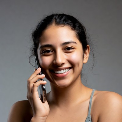 Smiling woman talking on phone