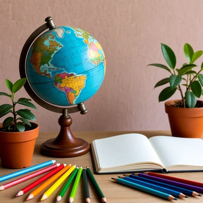 Learning with a globe and pencils